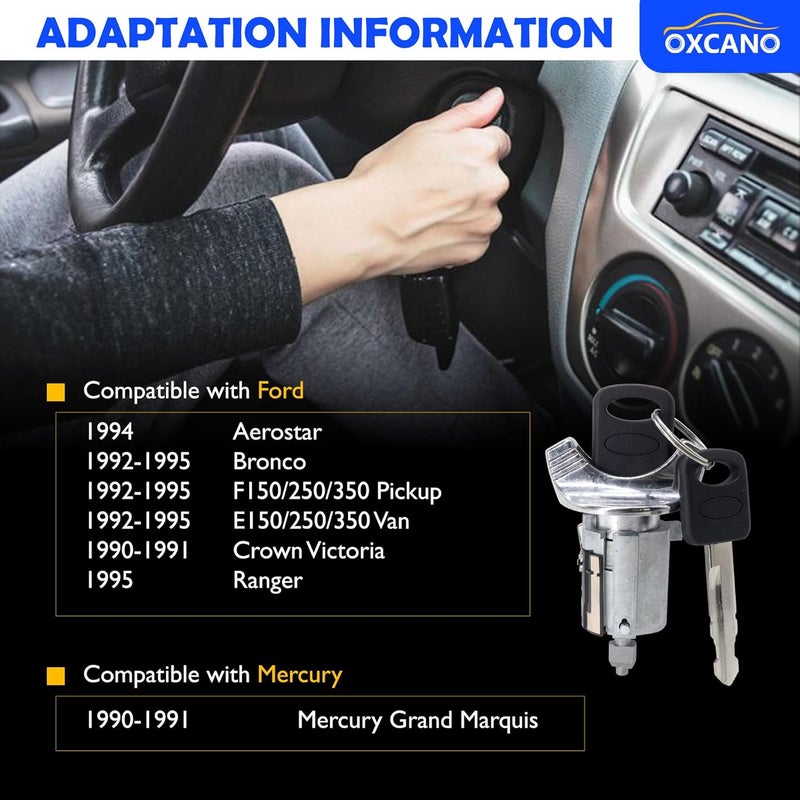 OXCANO Ignition Lock Cylinder Switch & Door Lock Cylinders Compatible with 1990 1991 1992 1993 1994 1995 Ford F150/250/350, E150/250/350 Ranger Aerostar Bronco & Mercury Grand Marquis Vehicles - Image 2